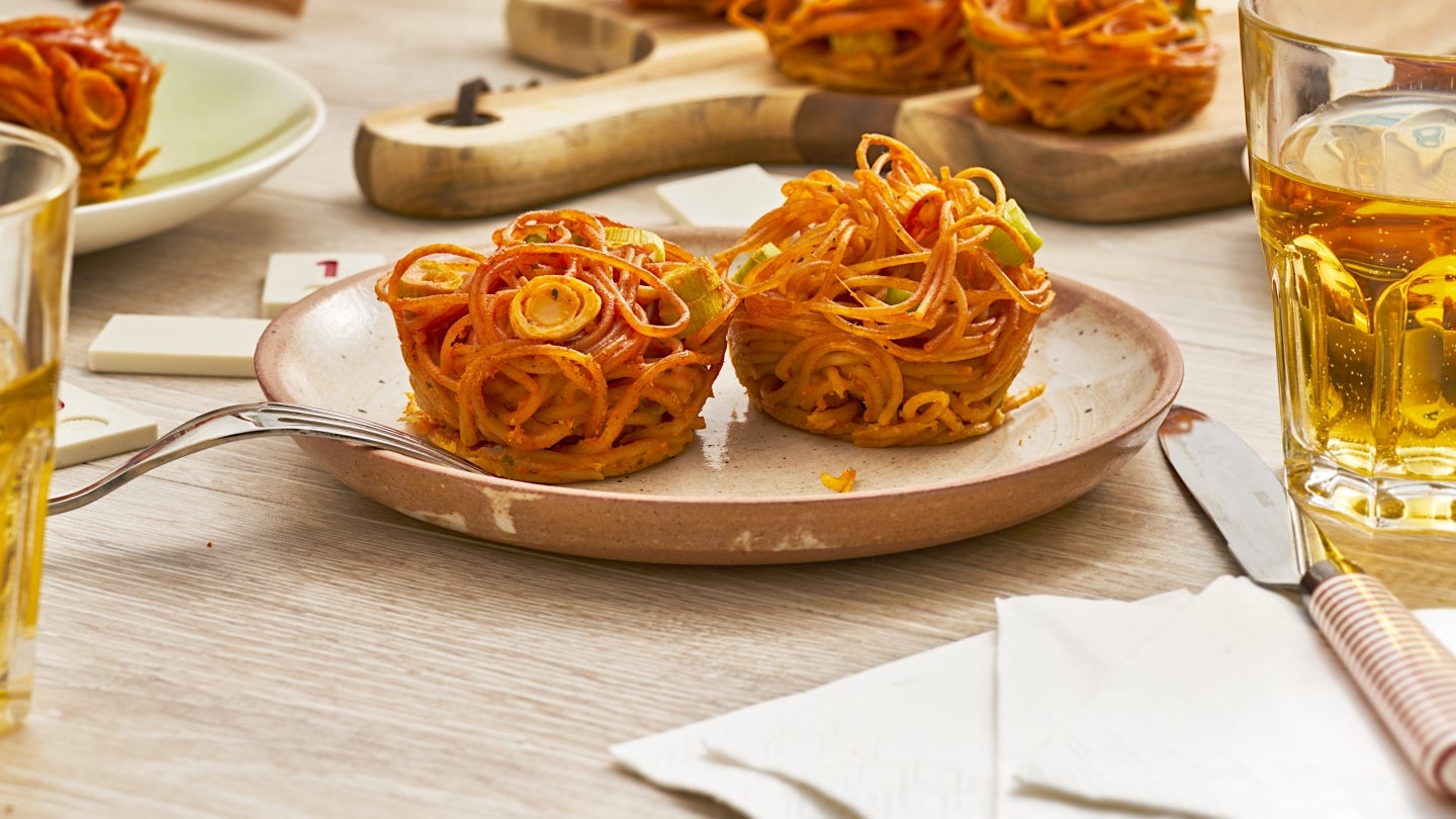 Spaghetti-Muffins mit Saftschinken aus dem Ofen