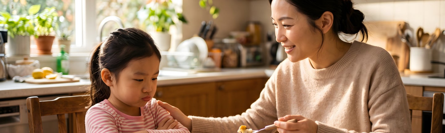 Mutter möchte ihrer Tochter zu Essen geben