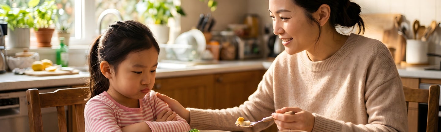 Mutter möchte ihrer Tochter zu Essen geben